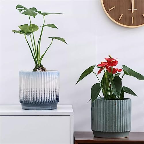 Plant Pot Cylindrical Large Ceramic Plant Pots Simple Lines Gradient Color Flower Pots Living Room Balcony Succulent Plants Green Plants Planters Flower Pots(Green,Small) (Green S) - Image 6