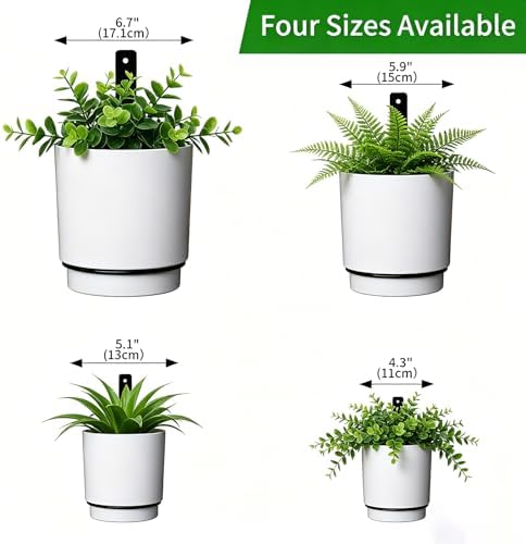 2 Pcs Wall Mounted Hanging Planter Vase for Indoor Outdoor Plants,Modern Metal Wall and Ceiling Hanging Flower Pot with Removable Flower Pot,Minimalist Decor for Herbs Succulents Flowers,6.7Inch,White - Image 5