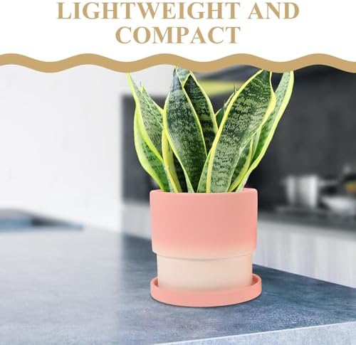 Ceramic Flower Pot Set 2pcs, Gradient Pink Round Terracotta Planters with Drainage Saucer, Breathable Succulent Containers for Indoor Desk and Bathroom Plants - Image 3
