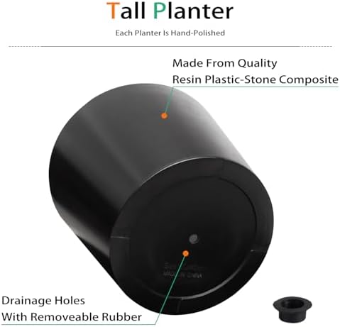 Heyzier Wide Planters for Outdoor Plants, Extra Large Indoor Flower Pots for Garden, Front Porch, Patio - Round Resin Planter Set of 2 (Black, 20" D x 16" H) - Image 6
