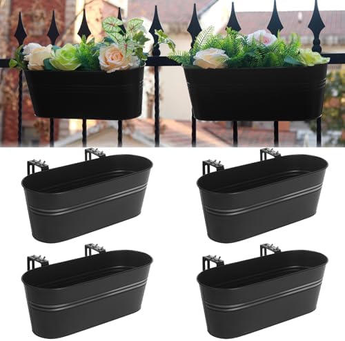 Railing Planter Box 16 Inch with Adjustable Brackets (4PCS) by Holensun