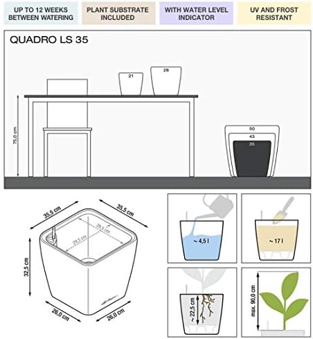 Lechuza Quadro LS 35 Charcoal Metallic, Self-Watering Square Planter, H13 L13.8 W13.8 in - Image 3
