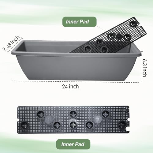 12 Pcs 24 inch Window Box Planter, Large Rectangular Flower Planter Boxes with Shelf Insert Plastic for Indoor and Outdoor Garden, Balcony Home Decor (12, 24 inch) - Image 2