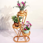 3 Tier Handmade Bamboo Plant Stand for Outdoor & Indoor, Rattan Wicker Flower Pot Rack, Wood Planter Holder Shelf Display Shelves for Balcony, Living Room - Image 3