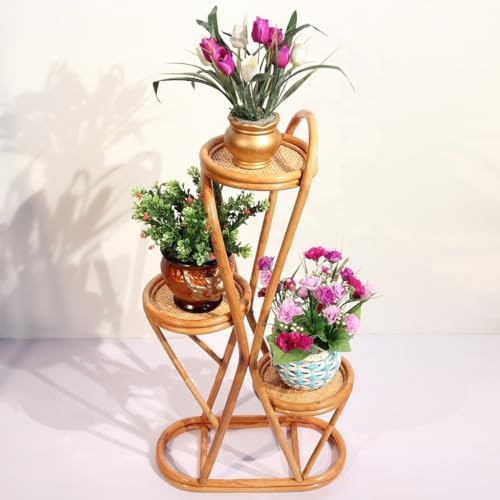 3 Tier Handmade Bamboo Plant Stand for Outdoor & Indoor, Rattan Wicker Flower Pot Rack, Wood Planter Holder Shelf Display Shelves for Balcony, Living Room - Image 3