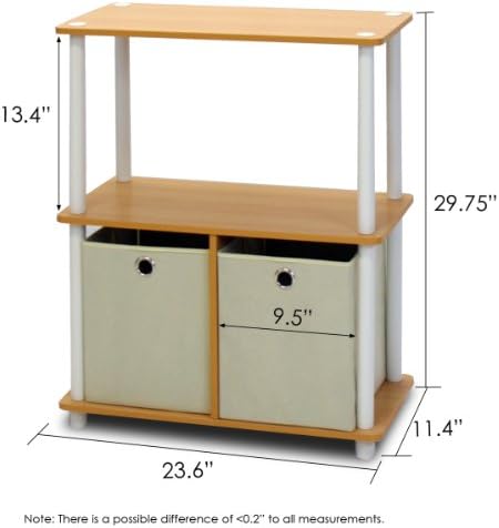 Furinno 99152BE/WH/IV 3-Tier Go Green Multipurpose Storage Rack Shelving Unit Bookshelf Cabinet with 2 Bins, Beech Finish - Image 3