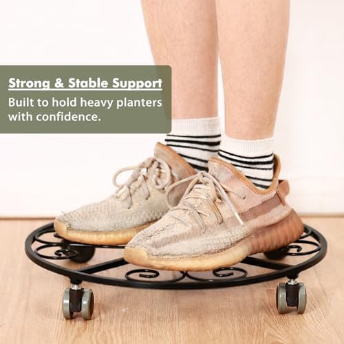 5 Pack Plant Caddy with Wheels Heavy Duty 16 Inch Large Metal Plant Stand with Wheels Plant dolly Rolling Plant Stand Plant Roller with Casters for Indoor and Outdoor with 5 Pack Plant Saucers, Black - Image 6