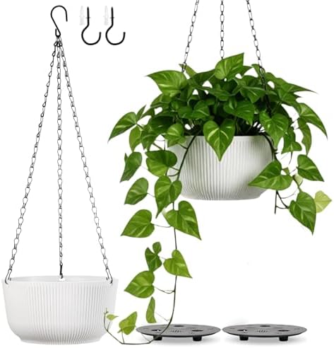 10 Inch White Hanging Planters for Outdoor Indoor Plants - Set of 2 by Unknown