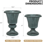 MoNiBloom 20‘’ Plastic Urn Planter Vase, Flower Pot Set of 2, Dark Green - Image 2