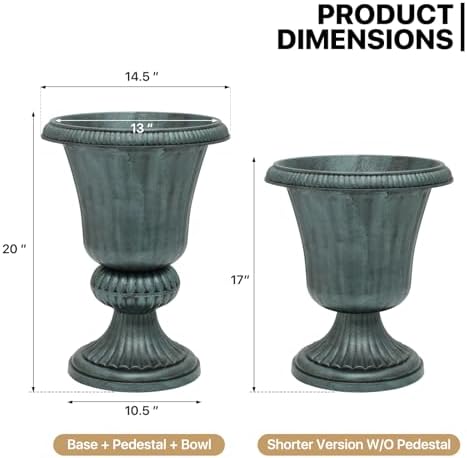 MoNiBloom 20‘’ Plastic Urn Planter Vase, Flower Pot Set of 2, Dark Green - Image 2