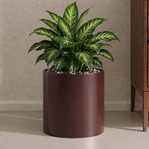 10 Inch Coffee Metal Plant Pot with Drainage Hole, Indoor Outdoor by HomecourtyardsInterio