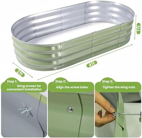 Galvanized Raised Garden Bed, Outdoor Metal Oval Planter Box for Vegetables Flowers Herb & Fruit Easy Assembly Patio Kit for Gardening Plants Green 4x2x1ft 2pcs - Image 2