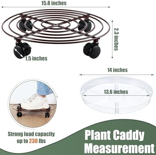 6 Packs 15.8 Inches Metal Plant Caddy with Wheels Extra-large Rolling Plant Stands Heavy-duty Wrought Iron Plant Roller Base Pot Movers Indoor Outdoor Plant Dolly Trolley Planter Tray Coaster - Image 3
