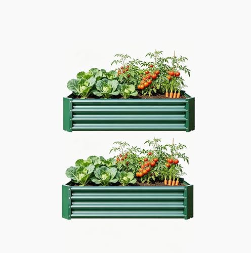 Raised Garden Bed 2 Pack, 4x2x1ft Galvanized Metal Raised Garden Beds Outdoor for Vegetables, Flowers and Herbs, Large Rectangle Planter Box for Backyard and Patio Gardening, 12 Inch Deep, Green - Image 3
