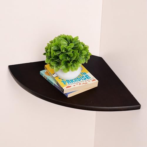 Corner Wall Shelf,16inch Solid Oak Wood Floating Corner Shelf with Wire Hole Corner Wall Storage Display Shelves for Living Room Bedroom Bathroom Kitchen(Walnut) by GIEANOO