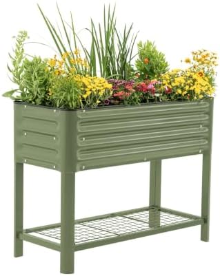 Vego garden Elevated Raised Garden Bed, 1.5' x 3.5' Outdoor Planters Boxes with Legs & Storage Rack for Patio, 500 Lbs Weight Capacity, Raised Beds for Gardening Herbs Vegetables, Olive Green by Unknown