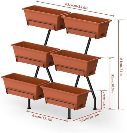 Vertical Garden Planter 3 Tier Vertical Raised Garden Bed Standing Garden Planters with 6 Container Boxes Elevated Garden Planters Indoor Outdoor Herb Planter for Flowers Vegetables Plants, Brick Red - Image 2