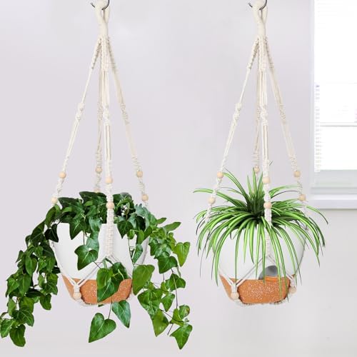 GARDIFE 10 Inch Hanging Planters with Macrame Plant Hanger for Indoor and Outdoor Plants, 2 Pack Large Self Watering Hanging Plant Pot with Basket Flower Pot with Drainage Hole, White - Image 5