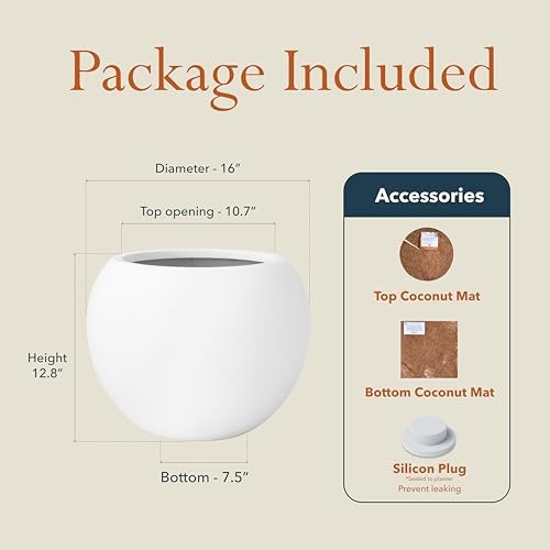 KUTE NEST 16" Dia - Premium Globo Fiberstone Outdoor Planter - White - Image 2