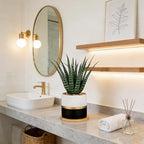 Briful Artificial Succulent Plant in Pot with Bamboo Tray, Faux Agave Potted Plant, Realistic Aloe Fake Plant for Home, Office Desk, Shelf, Modern Indoor Decoration - Image 3