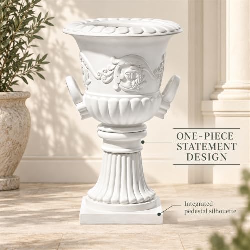 Classical Roman Pedestal Urn Planter, 31.5 Inch, White - Image 4