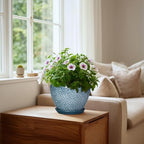 Ceramic Planter Pots - 8 Inch Planters for Indoor Outdoor Plants, Modern Flower Pot with Drainage Hole and Saucer, Round Ceramic Planter, Bookshelf Decor, Gifts for Gardeners, Stone Blue - Image 3