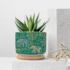 Animal Green Chinoiserie Planters Ceramic Asian Thailand Elephant Floral Round Flower Pot with Drainage Holes and Bamboo Tray Pot for Home Desktop Office Windowsill - Image 7