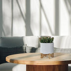Ceramic Planter with Bamboo Stand – Modern Home Decor Indoor Plant Pot with Textured Stoneware Design – Decorative Planter with Legs for Living Room, Bedroom, Office, Patio, or Garden - 8", White - Image 2
