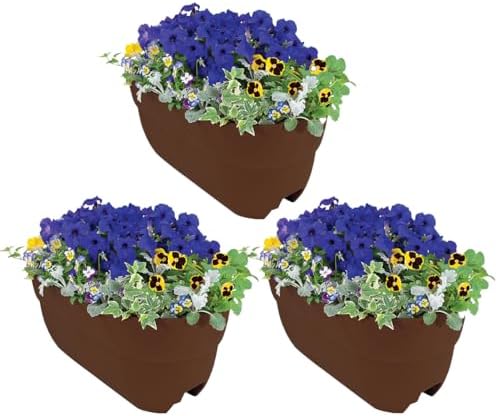 Emsco Group Bloomers Rail Planter, 24" Weatherproof Resin Deck & Balcony Planter with Drainage – Fits 2x4 & 2x6 Rails – Earth Brown, 3 Pack - Image 2