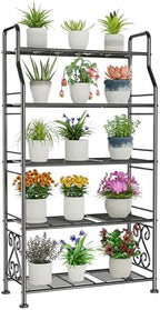 GIOTORENT Plant Stand Outdoor Indoor 5 Tier Metal Waterproof - 53.2" Plant Shelf for Patio, Balcony, Living Room, Large Capacity Tiered Plant Rack, Black by GIOTORENT