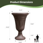 Tall Plastic Urn Planters for Outdoor Plants Set of 2-23.6" H Classic Trophy Design Indoor Large Flower Pots with Drainage Holes, Outdoor Planters for Porch Decor/Garden Vase, Brown - Image 2