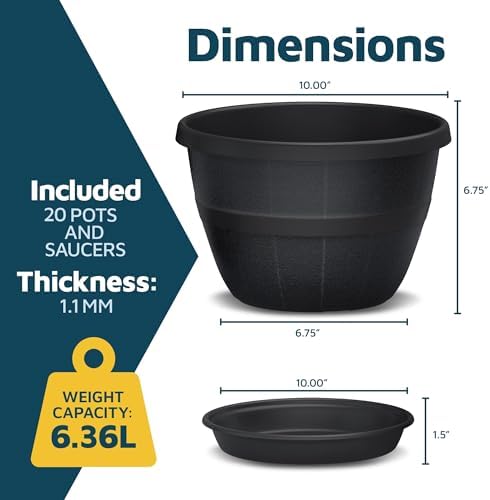 10-Inch Whiskey Barrel Planters Outdoor Pack of 20 - Durable Plastic Plant Pots for Indoor & Outdoor Use with Drainage & Saucer, Lightweight Rustic Barrel Planters for Flowers, Herbs & Small Plants - Image 2