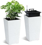 Self-Watering Tall Planters Set of 2, 22.5" Large Indoor & Outdoor Flower Pots with Water Level Monitor, Drainage Holes, Inner Bucket & Movable Wheels, for Patio Home Décor, White by Unknown
