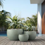 Kante Set of 3 Mint Green Concrete Bowl Planters 19.9" 15.7" 11.8" Dia - Image 3