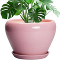 Ceramicfor 10 Inch Plant Pot - Ceramic Planter for Indoor Plants, Glaze Modern Round Planter with Drainage Hole and Saucer, Gifts for Plant Lovers, Office Patio Home Room Decor, Pink by Ceramicfor