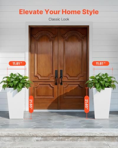 VEVOR Set of 2 Tall Planters for Outdoor Plants 22 inch, White Tall Planter for Indoor Plants, Modern Planters for Front Porch Patio Balcony, Plant Container Flower Pots with Built-in Drainage - Image 3