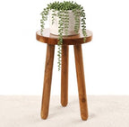 Teak Wood Plant Stand, 18" Round Side Table, Wood Accent Table by JOLLYMER