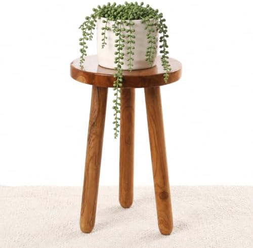 Teak Wood Plant Stand, 18" Round Side Table, Wood Accent Table by JOLLYMER