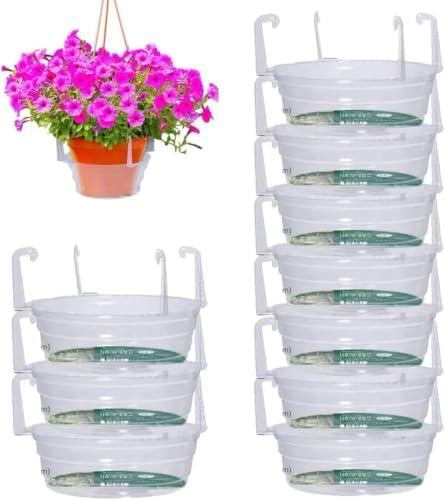 Hanging Basket Water Catcher, Hanging Basket Drip Pan with Hooks, Plastic Clear Hanging Basket Tray for Watering, Plastic Plant Saucer for Indoor Outdoor Hanging Plants Baskets (10pcs, 12in) by Unknown