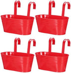 uxcell Rail Planter for Outdoor Plants, 4 Pcs 11" Iron Wall Hanging Planters Fence Railing Balcony Planters with Drainage Holes and Detachable Hooks, Red by uxcell