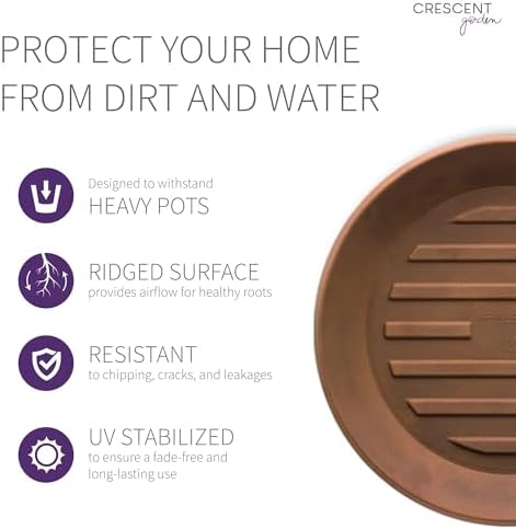 Crescent Garden Universal Round Planter Saucer, Durable Drainage Dish for Plant Pots, Heavy-Duty Plant Dishes Saucer, Indoor & Outdoor Plant Trays - Rust (11 inch Inner, 15 inch Outer Diameter) - Image 6