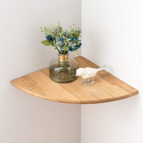 Corner Shelf, Solid Oak Wood Floating Corner Shelf Wall Mount Round End Floating Speaker Shelves with Wire Hole for Small Plant Photo for Bedroom Kitchen, Living Room by Coamily
