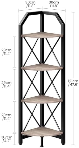 CHOEZON 4-Tier Corner Shelf, Industrial Corner Bookshelf, 47.6" Corner Storage Stand, Plant Stand Display Shelf, Corner Bookcase for Bedroom, Living Room, Home Office, Greige and Black TCJ09BG - Image 2