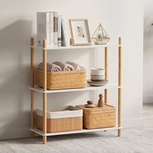 3‑Tier Expandable Freestanding Bamboo Bookshelf, Wooden Bookcase - Image 4