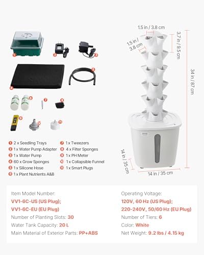 VEVOR Hydroponic Tower, 30 Pods 6 Tiers Hydroponics Growing System Kit with App Control, Vertical Home Garden with 20L Water Tank & Pump, Planter Germination Kit for Indoor Herbs, Fruits, Vegetables - Image 7