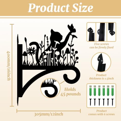 peacoblue Cat and Flowers Plant Hanger Bracket, Iron Outdoor Hanging Hook - Image 2