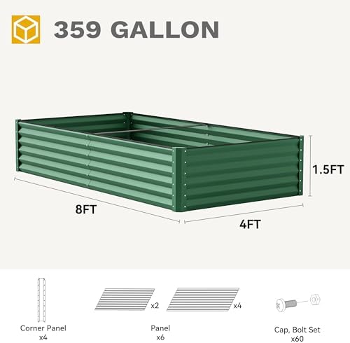DWVO 8 x 4 x 1.5 FT Raised Garden Bed Kit, Outdoor Galvanized Flower Bed with Safety Rubber and Gloves, Large Metal Planter Box for Vegetables, Flowers, Herbs, Fruits, Green - Image 7