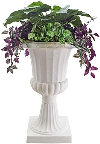 Arcadia Garden Products Plastic Garden Pedestal Urn, Set of 2 Classic Decorative Garden Pot Planter for Indoor and Outdoor Plants, 22” x 36”, White - Image 3