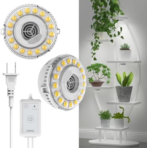 SANSI Puck Grow Lights for Indoor Plants,10W 2-Head Plant Lights with Timer by SANSI