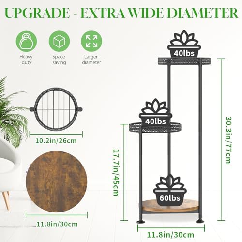 Oppro 3 Tier Plant Stand Indoor Outdoor, 10in Wide Metal Flower Shelf - Image 2